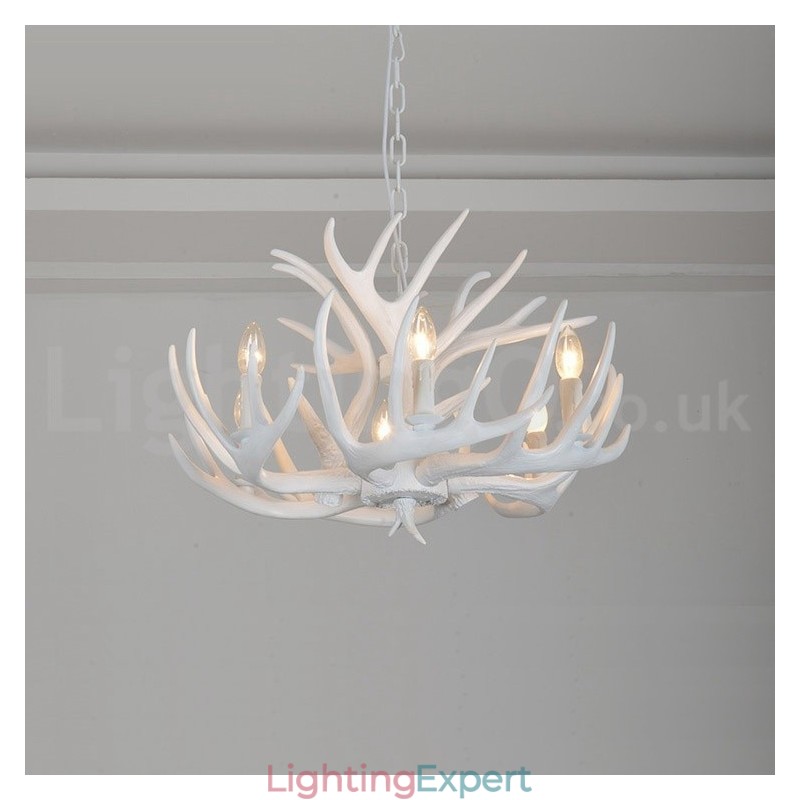 6 Light Rustic Artistic Retro Antler White Chandelier