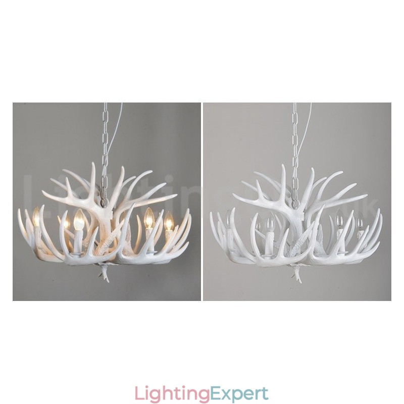 6 Light Rustic Artistic Retro Antler White Chandelier
