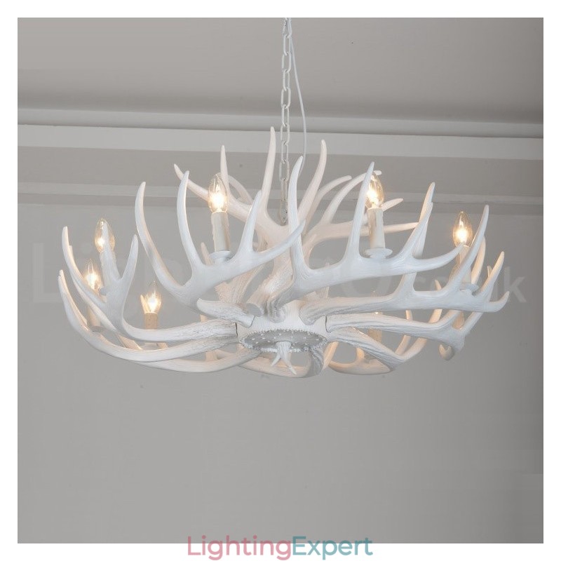 9 Light Rustic Artistic Retro Antler White Chandelier