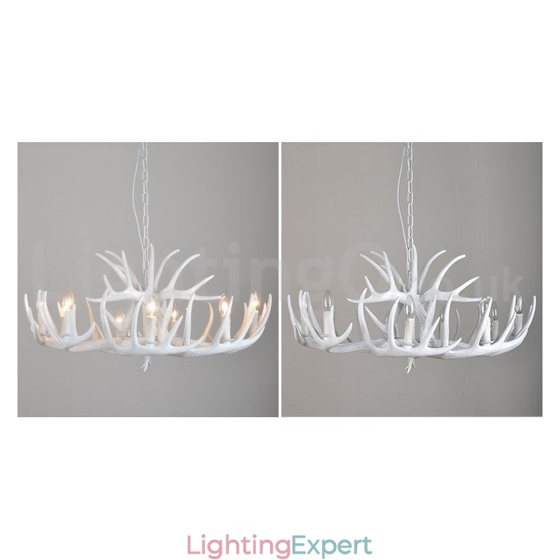 9 Light Rustic Artistic Retro Antler White Chandelier