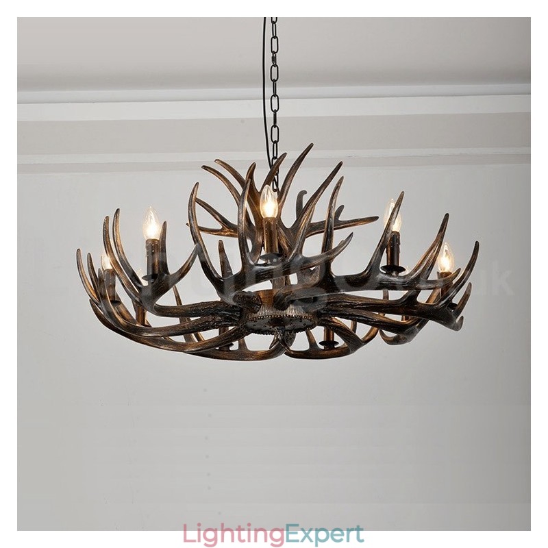 9 Light Rustic Artistic Retro Antler Black Chandelier