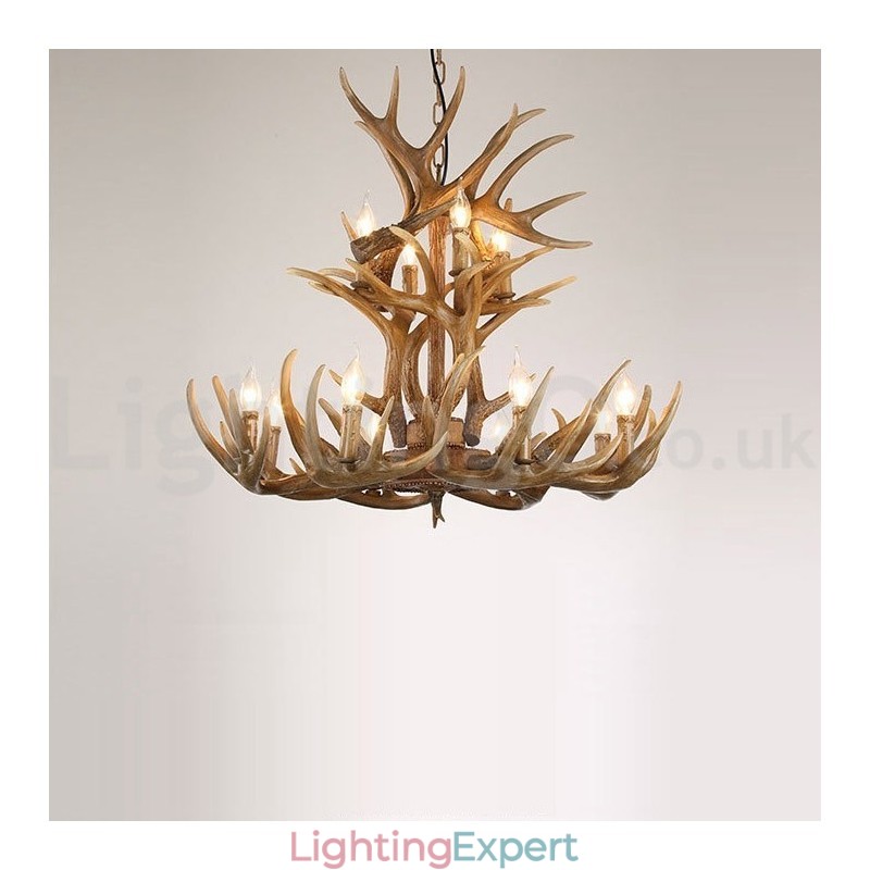 12 Light 2 Ties Rustic Artistic Retro Antler Vintage Chandelier