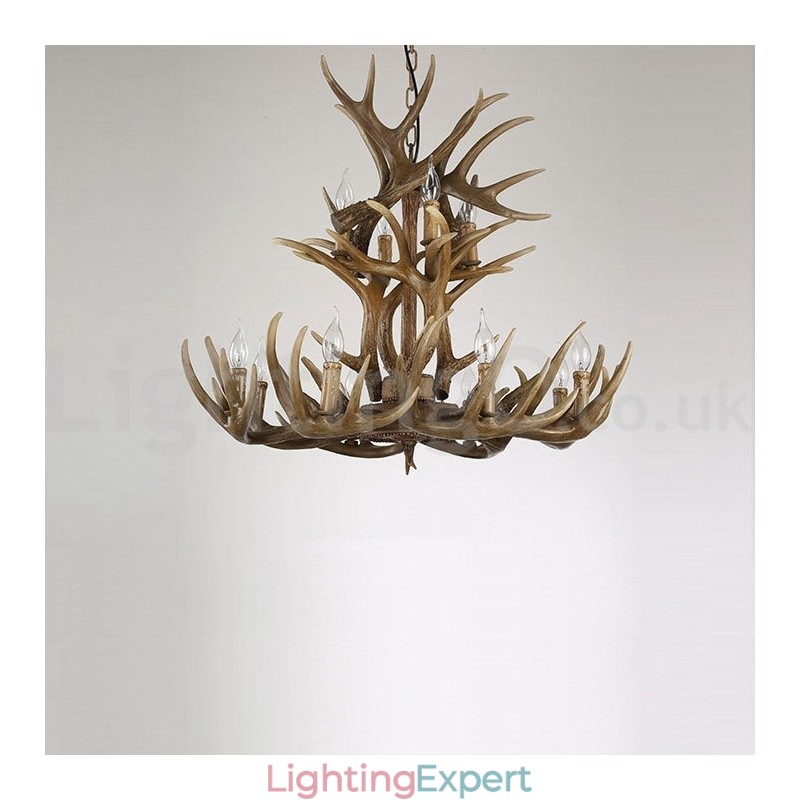 12 Light 2 Ties Rustic Artistic Retro Antler Vintage Chandelier