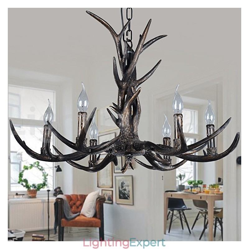 6 Light Rustic Artistic Retro Antler Black Vintage Chandelier