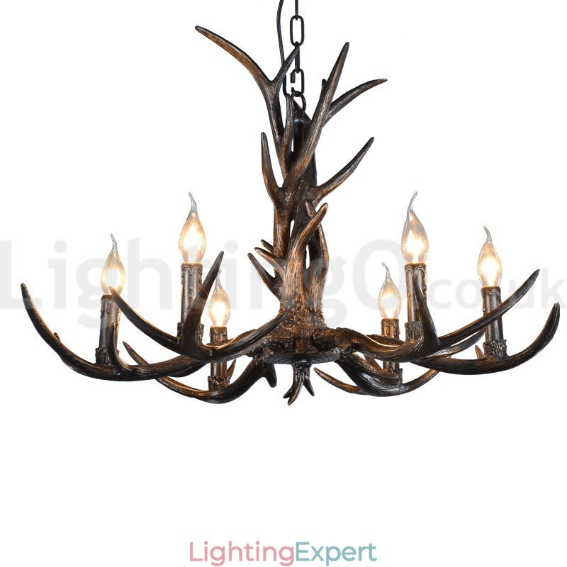 6 Light Rustic Artistic Retro Antler Black Vintage Chandelier