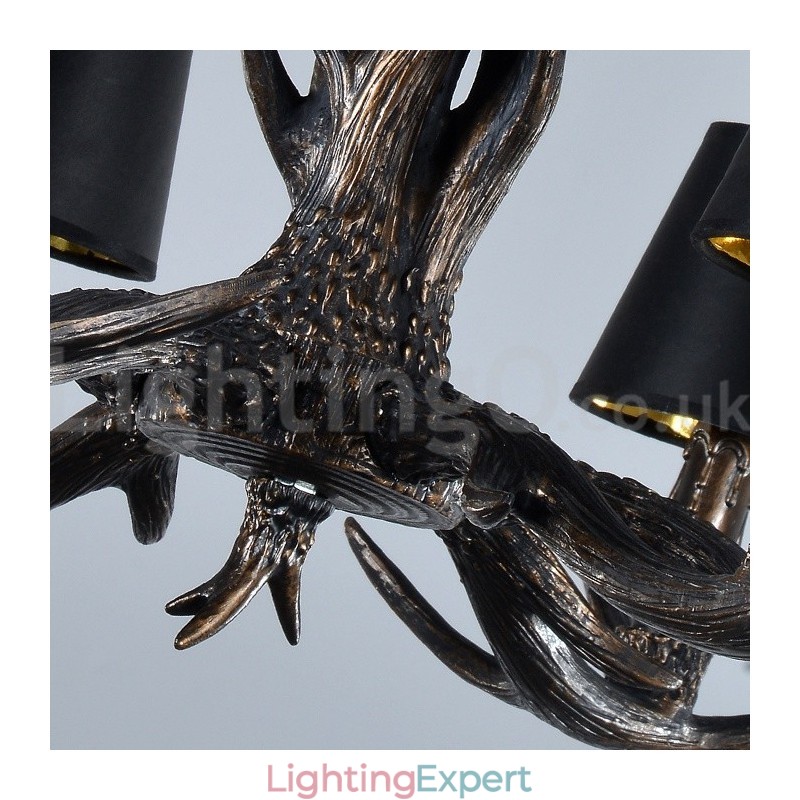6 Light Rustic Artistic Retro Antler Black Vintage Chandelier
