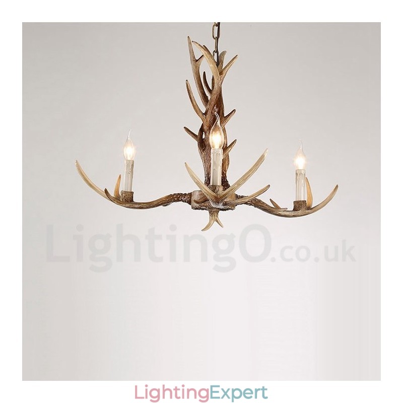 3 Light Rustic Artistic Retro Antler Vintage Candle Chandelier