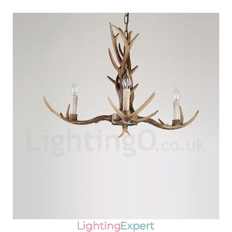 3 Light Rustic Artistic Retro Antler Vintage Candle Chandelier