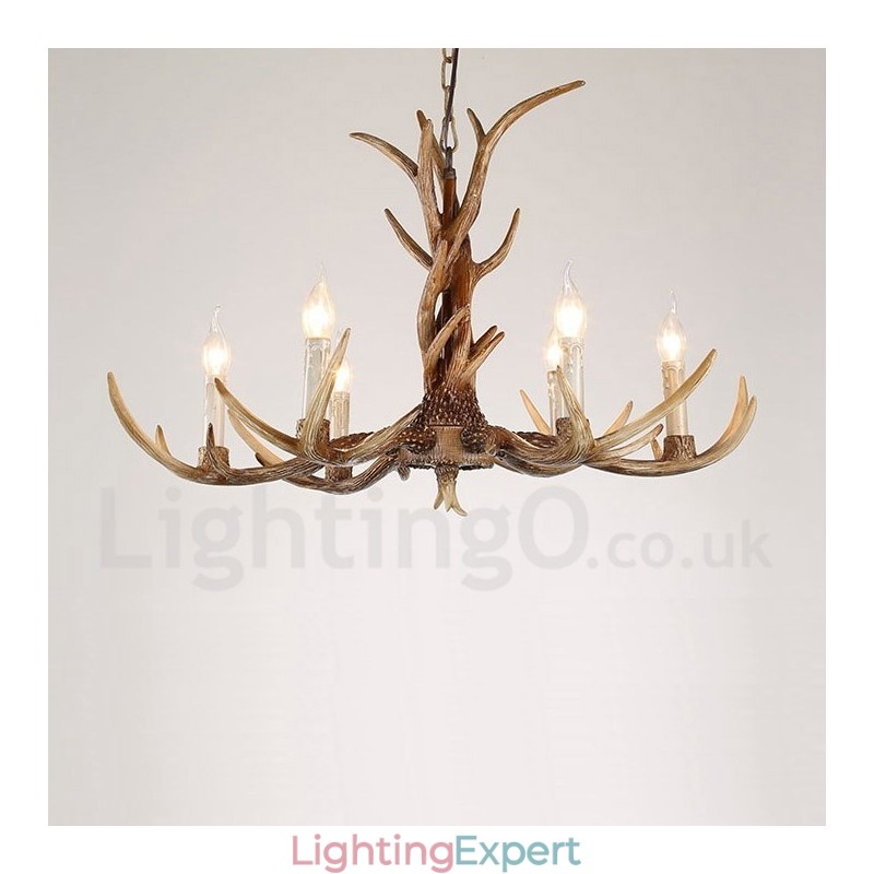 6 Light Rustic Artistic Retro Antler Vintage Candle Chandelier