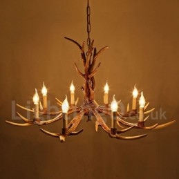 8 Light Rustic Artistic Retro Antler Vintage Candle Chandelier