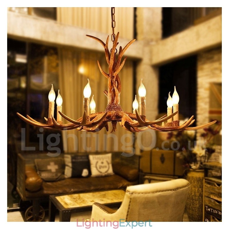 8 Light Rustic Artistic Retro Antler Vintage Candle Chandelier