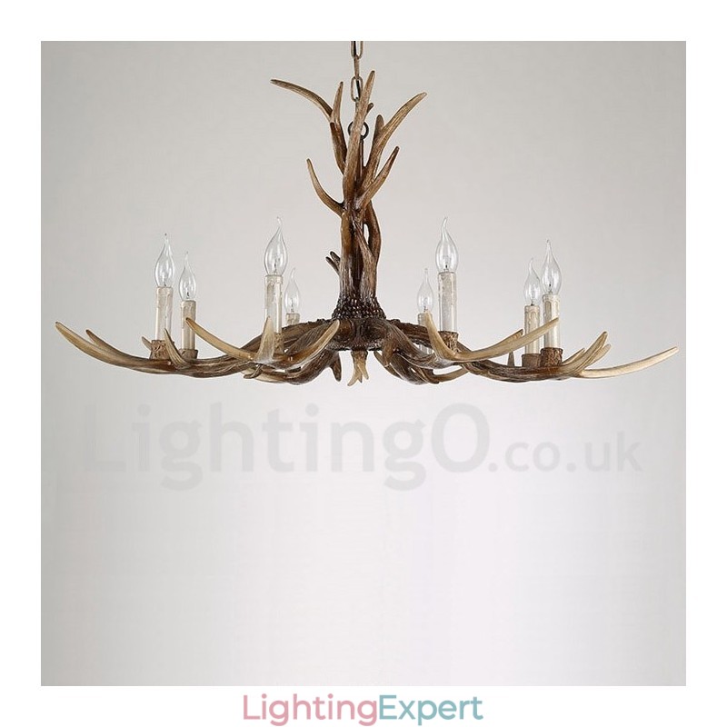 8 Light Rustic Artistic Retro Antler Vintage Candle Chandelier