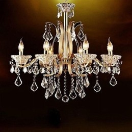 High Grade Gold Wrought Iron Crystal Chandelier 6 Lights