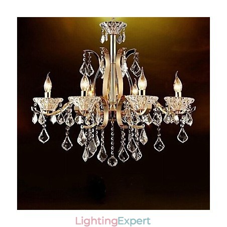 High Grade Gold Wrought Iron Crystal Chandelier 6 Lights