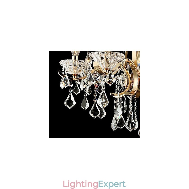 High Grade Gold Wrought Iron Crystal Chandelier 6 Lights