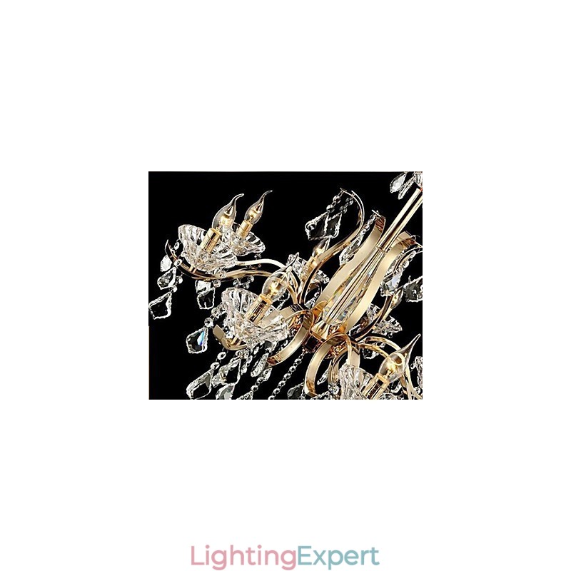High Grade Gold Wrought Iron Crystal Chandelier 6 Lights