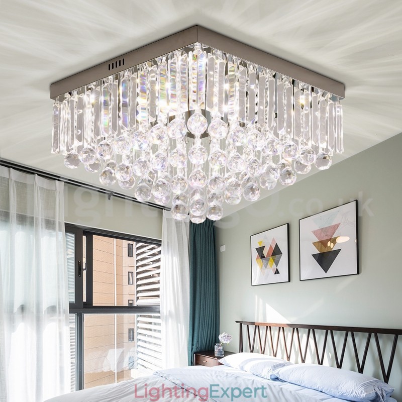 Contemporary 40CM 50CM Square Crystal Flush Mount Ceiling Lights