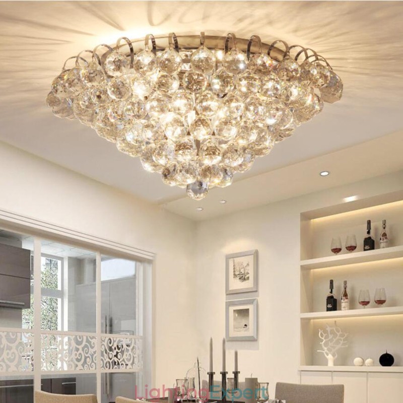 Contemporary 30CM 55CM Round Crystal Flush Mount Ceiling Lights