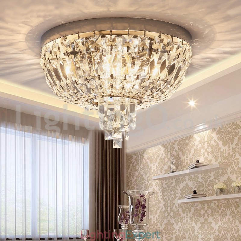Contemporary Exquisite Round Flush Mount Crystal Ceiling Lights