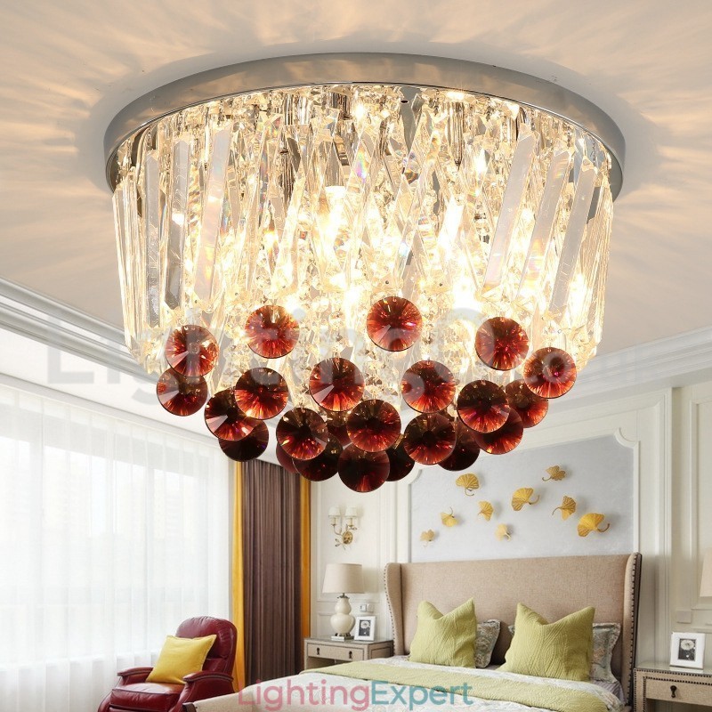 Contemporary Round Flush Mount Crystal Ceiling Lights
