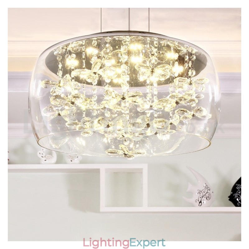 Modern 40CM 50CM Round Clear Glass Lamp Shade Crystal Pendant Light
