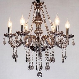 6 Lights European Crystal Chandelier In Grey Color Glass & Crystal