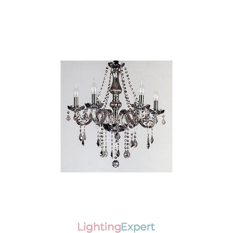 6 Lights European Crystal Chandelier In Grey Color Glass & Crystal