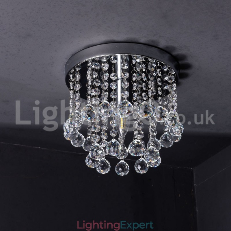 Modern Round Crystal Chandelier Porch Flush Mount Light