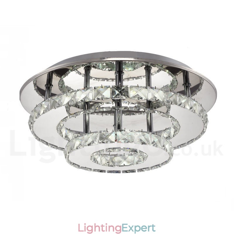 Dimmable Modern Round Crystal Flush Mounted Ceiling Lights with Remote Control