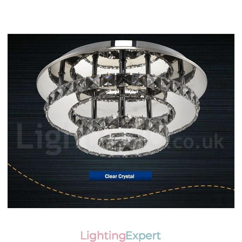 Dimmable Modern Round Crystal Flush Mounted Ceiling Lights with Remote Control