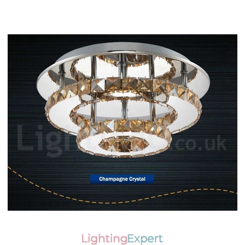 Dimmable Modern Round Crystal Flush Mounted Ceiling Lights with Remote Control