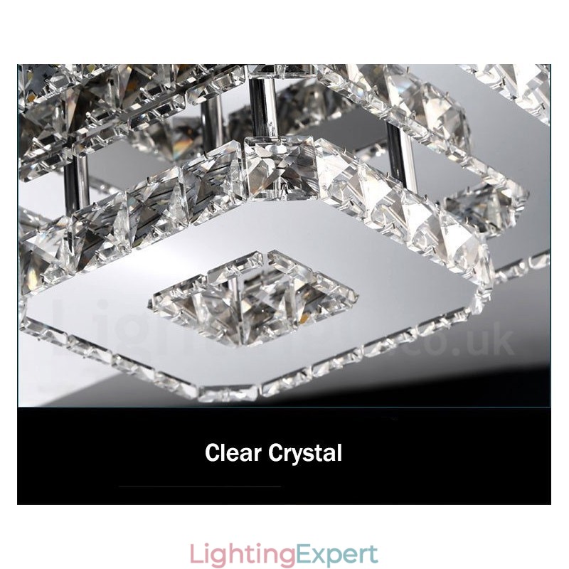 Dimmable Modern Square Crystal Flush Mounted Ceiling Lights with Remote Control
