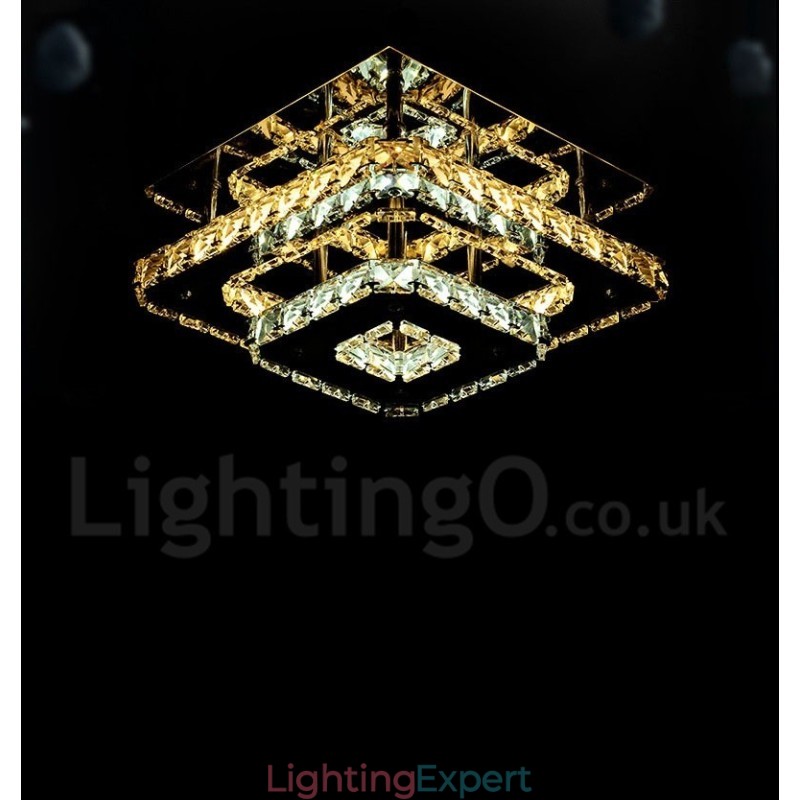 Dimmable Modern Square Crystal Flush Mounted Ceiling Lights with Remote Control
