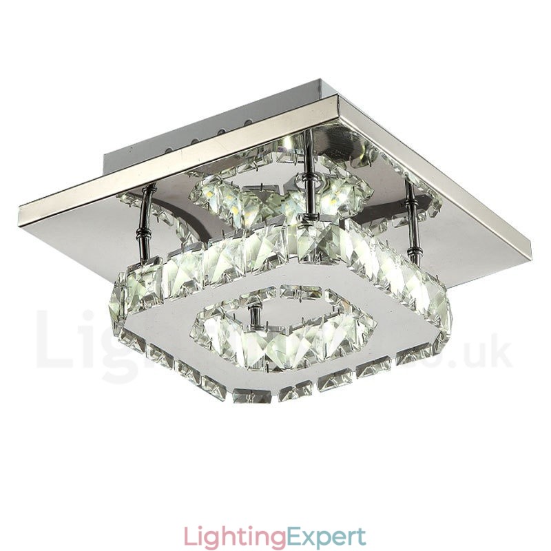 Dimmable Modern Square Crystal Flush Mounted Ceiling Lights with Remote Control