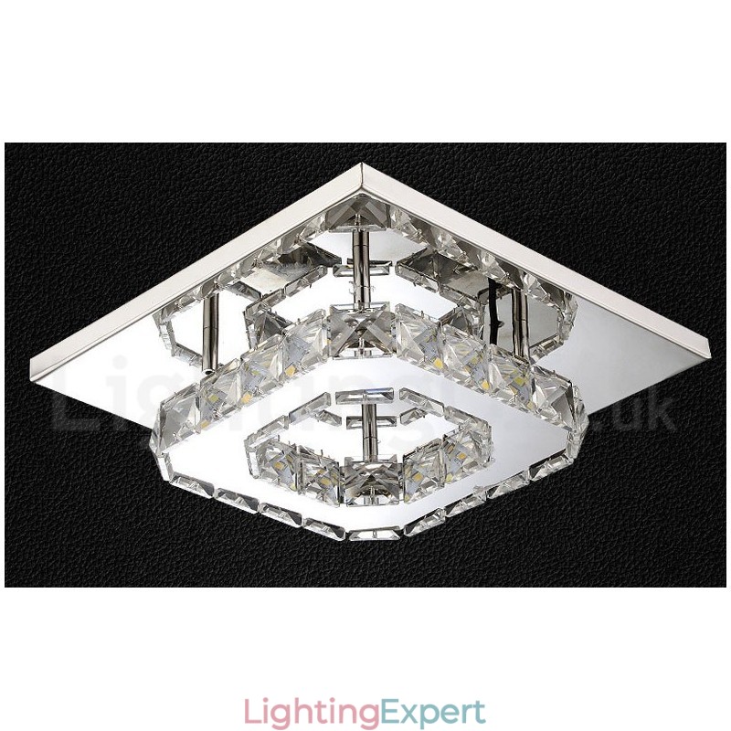 Dimmable Modern Square Crystal Flush Mounted Ceiling Lights with Remote Control
