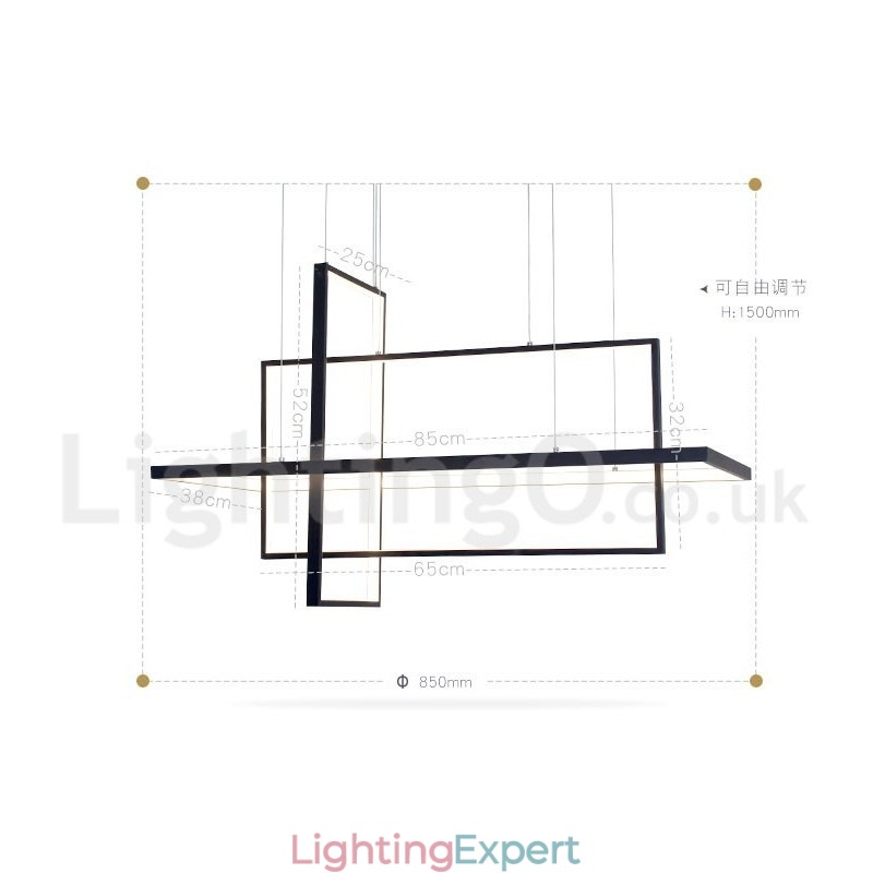 Dimmable Pendant Light with Remote Control Modern Design Three Rectangles