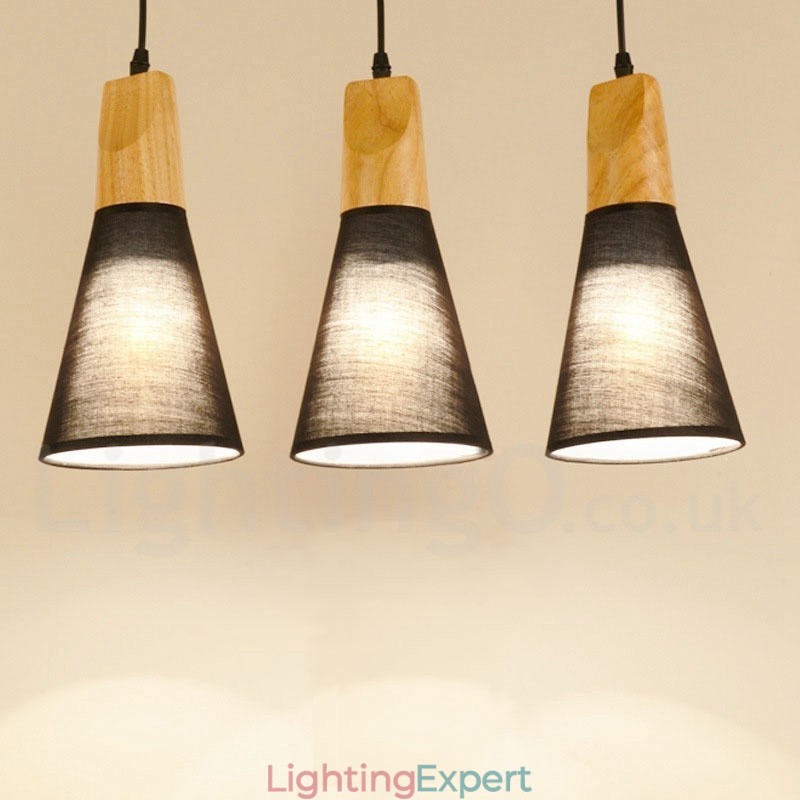 Wood Modern 1 Light 3 Lights Pendant Light with Fabric Shade