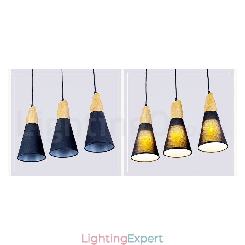 Wood Modern 1 Light 3 Lights Pendant Light with Fabric Shade