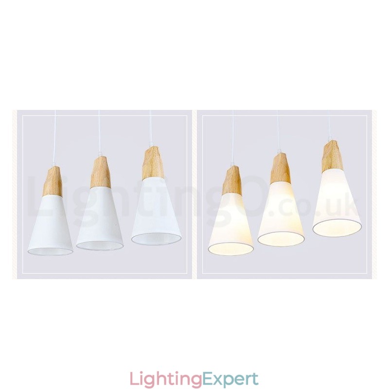 Wood Modern 1 Light 3 Lights Pendant Light with Fabric Shade