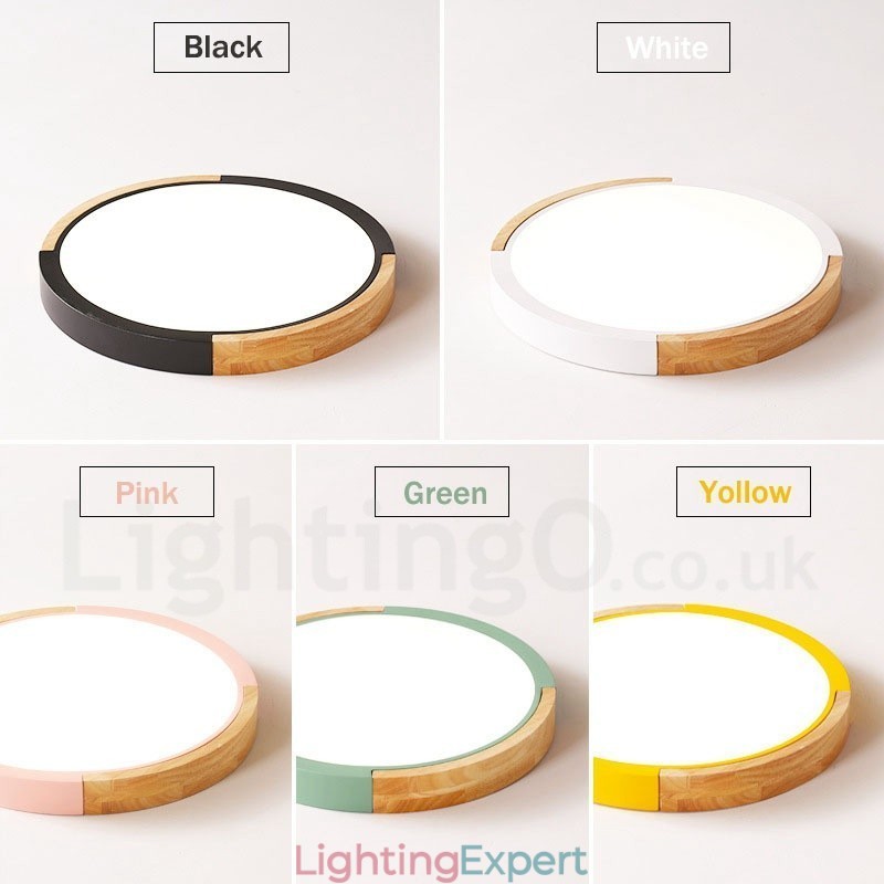 Ultra thin Multi Colour Round Wood Ceiling Lamp Solid Wood Acrylic Shade Ceiling Lamp Nordic Style