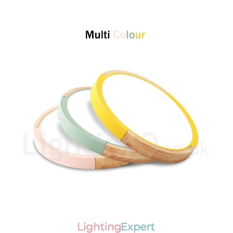 Ultra thin Multi Colour Round Wood Ceiling Lamp Solid Wood Acrylic Shade Ceiling Lamp Nordic Style