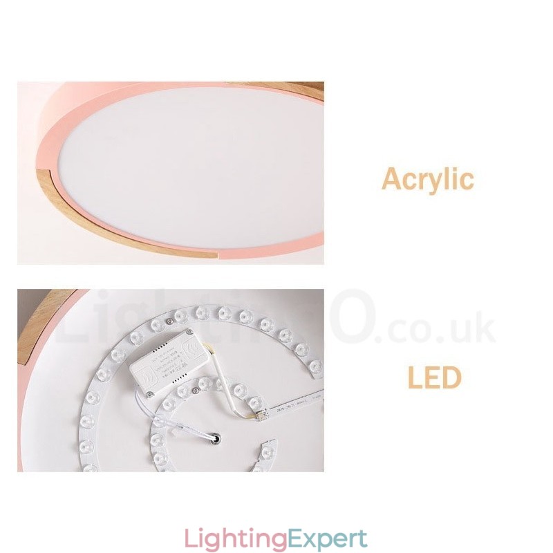 Ultra thin Multi Colour Round Wood Ceiling Lamp Solid Wood Acrylic Shade Ceiling Lamp Nordic Style