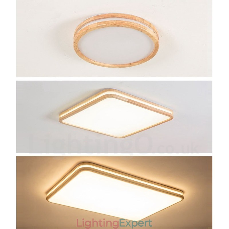 Ultra thin Round Square Rectangle Wood Ceiling Lamp Solid Wood Acrylic Shade Ceiling Lamp Nordic Style