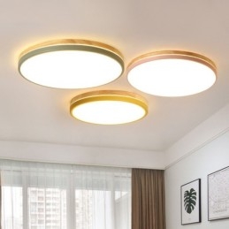 Dimmable Ultra thin Multi Colours Round Wood Ceiling Light with Acrylic Shade Ceiling Lamp Nordic Style