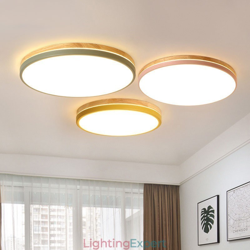 Dimmable Ultra thin Multi Colours Round Wood Ceiling Light with Acrylic Shade Ceiling Lamp Nordic Style