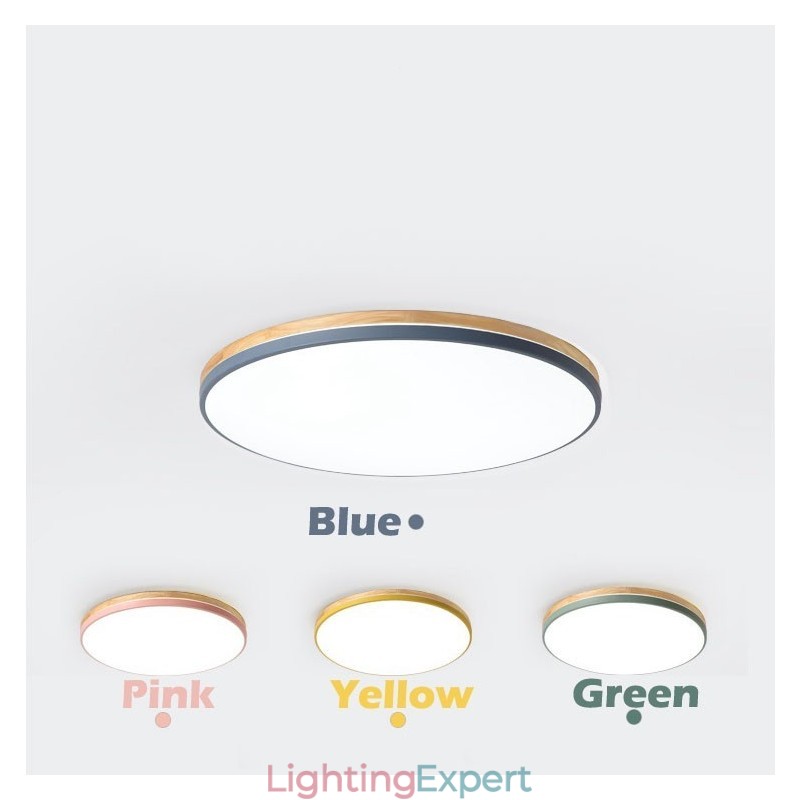 Dimmable Ultra thin Multi Colours Round Wood Ceiling Light with Acrylic Shade Ceiling Lamp Nordic Style
