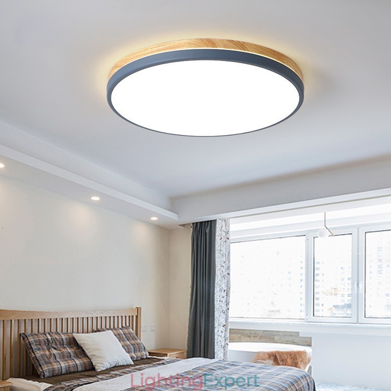 Dimmable Ultra thin Multi Colours Round Wood Ceiling Light with Acrylic Shade Ceiling Lamp Nordic Style