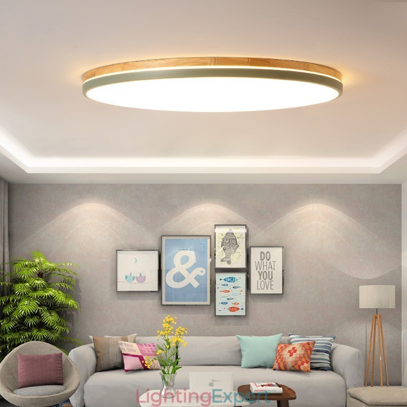 Dimmable Ultra thin Multi Colours Round Wood Ceiling Light with Acrylic Shade Ceiling Lamp Nordic Style