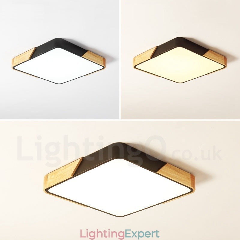 Dimmable Ultra thin Multi Colours Square Wood Ceiling Light with Acrylic Shade Ceiling Lamp Nordic Style