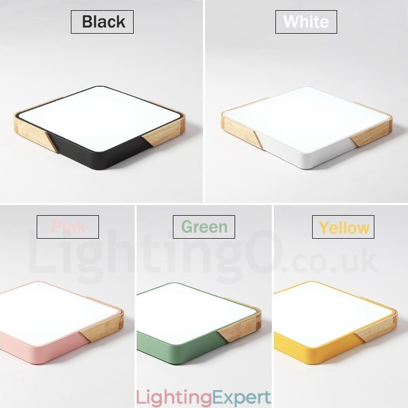 Dimmable Ultra thin Multi Colours Square Wood Ceiling Light with Acrylic Shade Ceiling Lamp Nordic Style